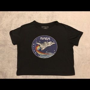 Fifth Sun Woman’s black Crop-top with NASA logo.